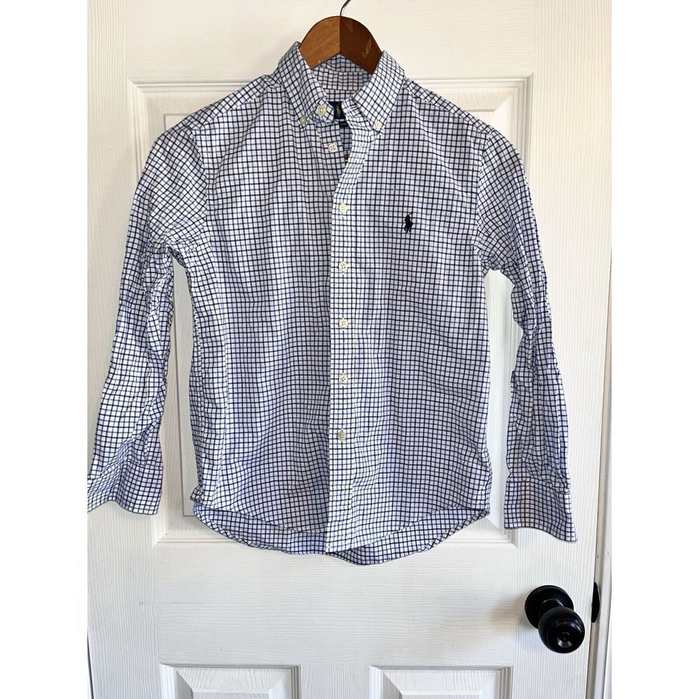 Ralph Lauren Boys‎ Long Sleeve Medium 10-12 Blue Check Button-Down Shirt - Picture 2 of 7